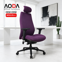 Chaise de bureau ergonomique AODA avec airbag lombaire, appui-tête 2D, accoudoirs 3D, dossier haut inclinable en tissu maillé
