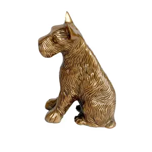 Home Decorative Schnauzer Dog Aluminum Statue with Brass Antique Plated Schnauzer Dog Sculpture and Figurines