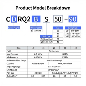 Table rotative à <span class=keywords><strong>crémaillère</strong></span> en alliage d'aluminium CRQ2BS/CDRQ2BS, cylindre 90 ° /360 °   Actionneur <span class=keywords><strong>rotatif</strong></span> <span class=keywords><strong>pneumatique</strong></span> pour équipement d'automatisation - Product Image 3