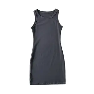 Hoge Kwaliteit Katoenen Mouwloze Dames Jersey Lichtgewicht Dame Slanke Bodycon Ronde Hals Tank Top Jurk Met Custom Logo