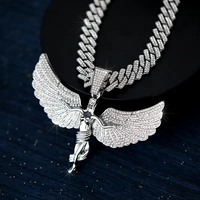Collar de joyería gruesa de Hip Hop de moda, collar con colgante de ala de ángulo de ensueño, cadena de eslabones cubanos, collar de diamantes brillantes completamente helado