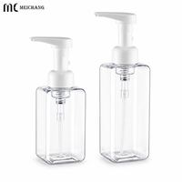Botol Pompa Busa PET Persegi 500ml 600ml Dengan Pompa Pengeluaran Busa 1.5cc untuk Kemasan Perawatan Pribadi