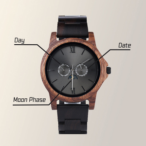 2024 nouveaux hommes à venir multi-fonctionnel lune <span class=keywords><strong>Phrase</strong></span> conception personnalisée Logo noyer naturel en bois montres à Quartz - Product Image 3