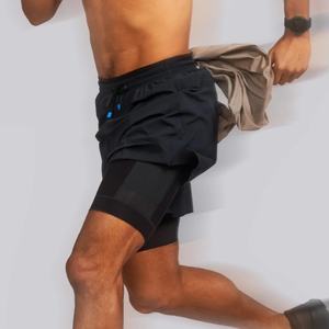 Pantalones Cortos Deportivos para Hombre, de Cintura Alta, con Forro, Negros, con Abertura Lateral, para Correr - Product Image 3