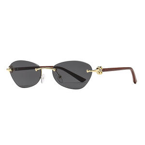 Nouvelles lunettes de soleil œil-de-chat sans monture en métal pour femmes, protection UV400, verres noirs en PC, monture tendance - Product Image 3