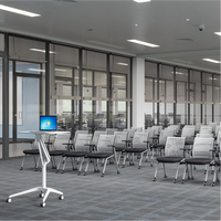 Chaise de séminaire moderne pliable et mobile avec accoudoir fixe et dossier respirant, idéale pour la formation et le bureau