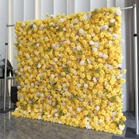 Dinding Bunga Mawar Kuning Buatan Bentuk Gulung 8*8ft untuk Dekorasi Latar Belakang Pesta Pernikahan