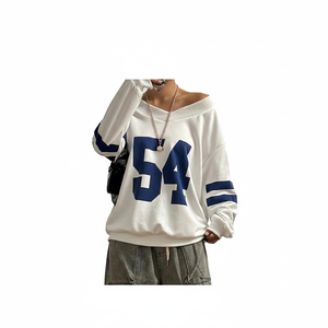 Sweat-shirt brodé col en V oversize à manches longues pour femme et homme, style New York, collection automne, design personnalisé - Product Image 1