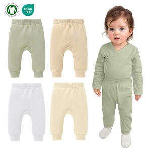 工場直販価格 ソフトで快適な無地オーガニックコットンベビーパンツ 普段着 ベビーパンツ 男の子 女の子用 - Product Image 1