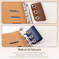 Porte-stylo en cuir PU avec boucle à 3 œillets, support élastique pour stylo pour carnet A5 à 6 anneaux, étui rechargeable pour stylo de journal