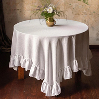 Nappe carrée en lin à volants, nappe en lin blanc pour mariage, fête, cadeau, couverture de table