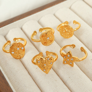 Novo Exquisite Coração Aberto <span class=keywords><strong>Star</strong></span> Ring 18K Anel De Ouro Não Tarnish Impermeável Moda Jóias De Aço Inoxidável para Mulheres Presente - Product Image 4