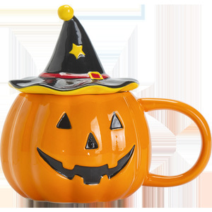 Decoración creativa de <span class=keywords><strong>Halloween</strong></span>, <span class=keywords><strong>taza</strong></span> de agua de linterna de calabaza peculiar, apariencia alta, <span class=keywords><strong>Taza</strong></span> de cerámica linda con tapa, <span class=keywords><strong>taza</strong></span> - Product Image 5