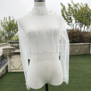 Giacche da Sposa in Avorio con Perline, Bolero Nuziale con Cristalli, Avvolgente a Maniche Lunghe con Perle, Giacca da Sposa - Product Image 5