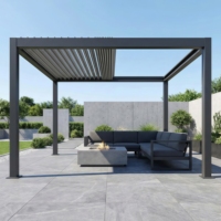 Pérgola Motorizada Moderna de Aluminio Resistente a Huracanes, Techo Retráctil con Rejillas, Impermeable, Ecológica, para Exteriores