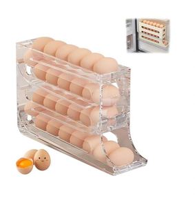Slide Egg Carton Refrigerator Side Door Four Tier Automatic Egg <b>Roller</b> Kitchen Countertop Drop Proof Egg Organizer - Product Image 1