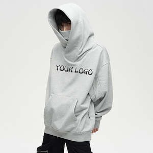 Sweat à capuche oversize en coton pour homme, style streetwear hip-hop, col montant, avec masque intégré - Product Image 1