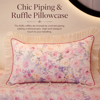 Ensemble de literie en coton pour chambre à coucher, 100% coton, volants français, rose pastel, motif floral