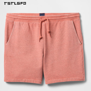 Ensemble sweat-shirt et short à épaules tombantes avec effet délavé au soleil pour homme en coton French Terry, style streetwear - Product Image 6