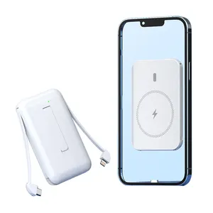 2024 Trending New Magnetic Wireless Portable Charger For Iphone 15 5000mAh Magnetic Wireless Power Bank With Built In Cables