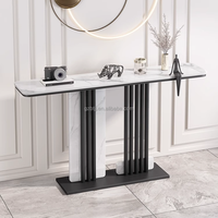 Table console d'entrée rectangulaire de luxe léger, design artistique, plateau en marbre véritable, base en métal, BTCT007 pour la maison ou l'hôtel
