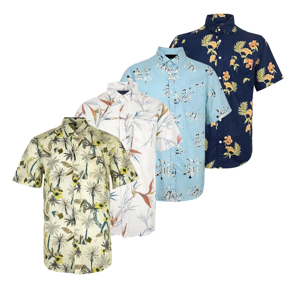 Factory direct sale fashion custom woven button men hawaiian shirts