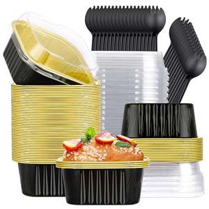 300ml 10 oz mini bánh Chảo bánh dùng một lần vuông cupcake tins tráng miệng khuôn nhôm lá container với nắp - Product Image 2