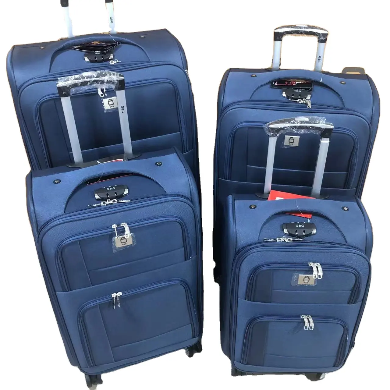 Sacs et valise en polyester, OEM ODM 600D eva 4 pièces ensemble de bagages chariot avec 4 roulettes doubles