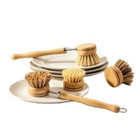 Brosse à vaisselle en bois, bambou, sisal, fibre de coco, à manche court, pour le nettoyage de la cuisine, brosse à vaisselle en bambou, éponge à récurer les casseroles domestiques