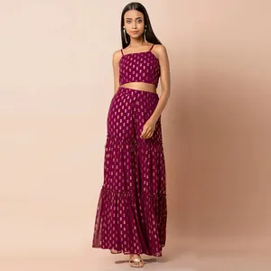 Mode romantique élégante grande taille bretelles spaghetti haut court inde pakistan vêtements jupes deux pièces femmes ensembles
