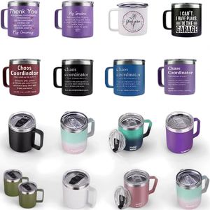 Wholesale 12oz 18/8 Stainless Steel Double-Walled Coffee Mugs <b>with</b> Handle Lid and Custom Logo for Gifts Drinkwares for Travel - Product Image 1