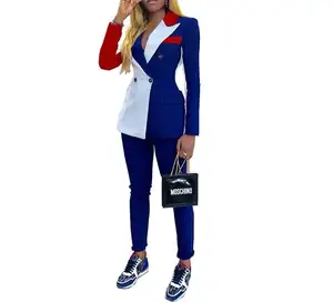 XIUYU Latest Casual Fashion Splicing Women's Suit Plus Size Ladies Slim Sets For Office Wear Uniform Blazer