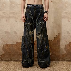 Pantalons en denim lourd sur mesure, jeans vintage, surdimensionnés, style Y2k, streetwear, pantalons en denim délavés pour hommes - Product Image 6