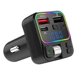 Multifunction Wireless Car Fm Transmitter Mp3 Player With QC3.0 PD20W Fast Charging Colorful Ambient Lighting