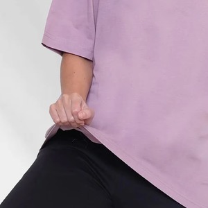 T-shirt pour femme en coton 100% à col rond, coupe ample, décontracté, manches courtes, couleur unie, jersey tricoté, longueur normale - Product Image 2