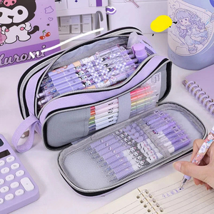 Estuche para lápices multifuncional con cremallera Oxford, ligero, duradero y ecológico, 3 compartimentos, gran capacidad, diseño sencillo para niños - Product Image 1