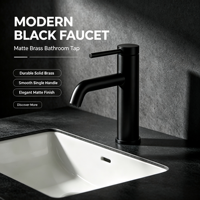 Robinet Mitigeur Monocommande Noir Mat pour Lavabo, à Poser sur Plan, en Laiton