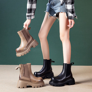 <span class=keywords><strong>2025</strong></span> mùa thu mùa đông của phụ nữ lớp đầu tiên da bò ren-up cho khởi động British Retro Chelsea phong cách đế dày Cao gót mắt cá chân - Product Image 1