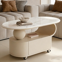 Table basse ovale blanche de style italien luxe léger avec tiroir à roulettes amovible pour salon
