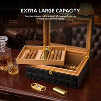 Humidor de Cigarros JH Premium de Cuero Lacado de Doble Capa, Gran Capacidad, Resistente a la Humedad, con Ventana Transparente en la Parte Superior