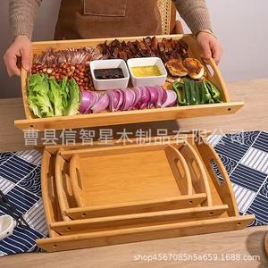 Xin Zhixing Bamboo Wood Rectangular Serving Tray With Handle For Food Hotel <b>Barbecue</b> Outdoor Picnic Use - Product Image 2