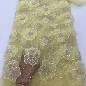 Độc đáo 3D Hoa Thanh Lịch vải tuyn lưới vải ren với ngọc trai và hạt với Polyester bền vững cao cấp vải sang trọng - Product Image 5