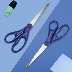 Stainless Steel Office Scissors Blue Straight Head Paper Cutting Home Craft Use - Product Image 1