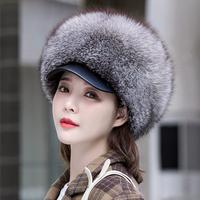 Gorro de Piel de Zorro Plateado Natural para Invierno, Unisex, Grueso y Cálido, de Piel Entera, Gorro de Piel Auténtica de Lujo con Orejeras