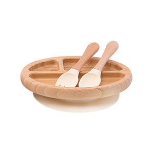 Vente en gros d'usine de vaisselle en fibre de bambou pour bébé manche en bois fourchette cuillère en silicone ensemble de plaques d'aspiration pour enfants - Product Image 2