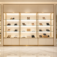 Vitrine de luxe pour sacs à main en bois massif avec étagères éclairées par LED pour boutique de sacs et de chaussures, vitrine de magasin