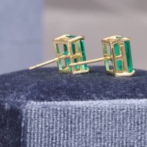 Orecchini personalizzati da laboratorio smeraldo 925 in argento placcato oro per anniversario con taglio rettangolare orecchini da promessa da donna - Product Image 4