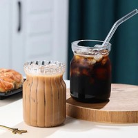 Bouteilles en verre cannelé faites à la main résistantes à la chaleur, avec bord ondulé, en verre borosilicate de haute qualité, compatibles lave-vaisselle et micro-ondes, réutilisables, 450 ml