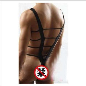 Body sexy de tiras para hombre, de elastano negro, de talle medio, con aberturas - Product Image 3