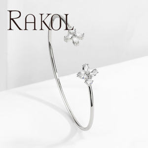 RAKOL BP2190 Zircon Fleur 2024 Plaqué Or Véritable Cuivre Manchette Fille Bracelet Bijoux - Product Image 4